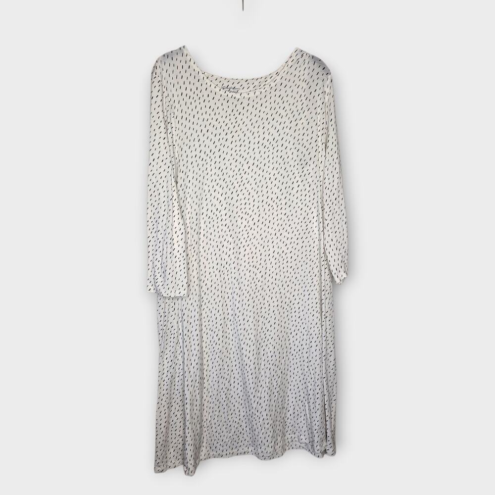 Gudrun Sjoden Ivory Black Dash Print T-Shirt Dress Soft Stretch Women's Lg